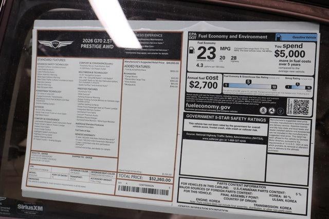 2026 Genesis G70 2.5T Prestige