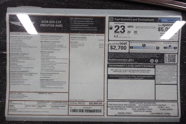 2026 Genesis G70 2.5T PRESTIGE AWD