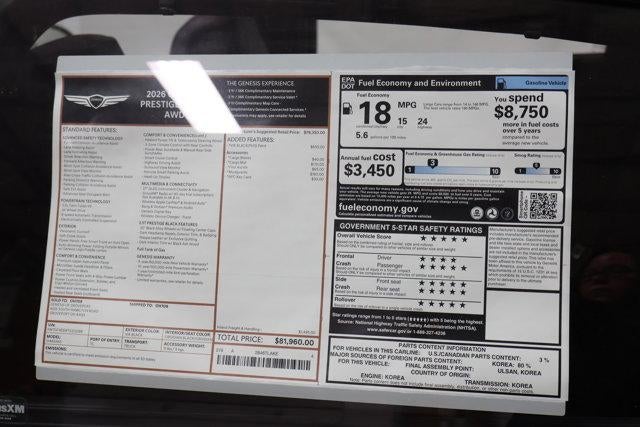 2026 Genesis G80 3.5T PRESTIGE BLACK AWD