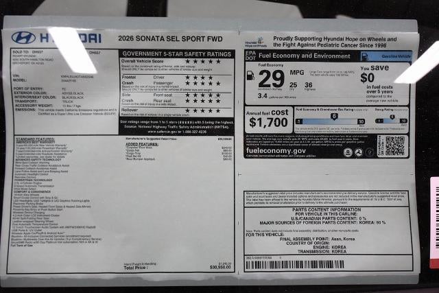 2026 Hyundai SONATA SEL Sport FWD