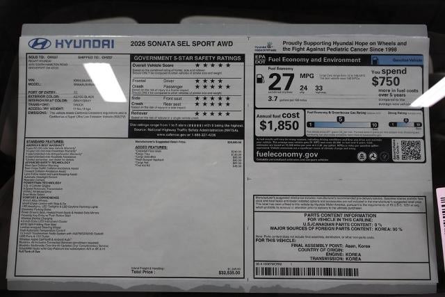 2026 Hyundai SONATA SEL Sport AWD