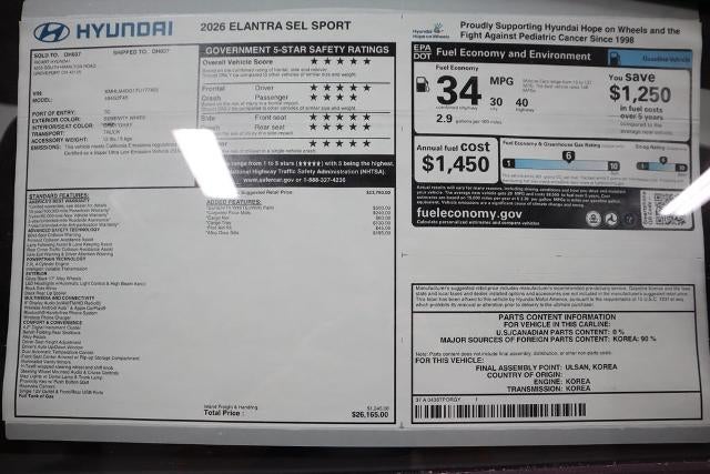 2026 Hyundai ELANTRA SEL Sport IVT
