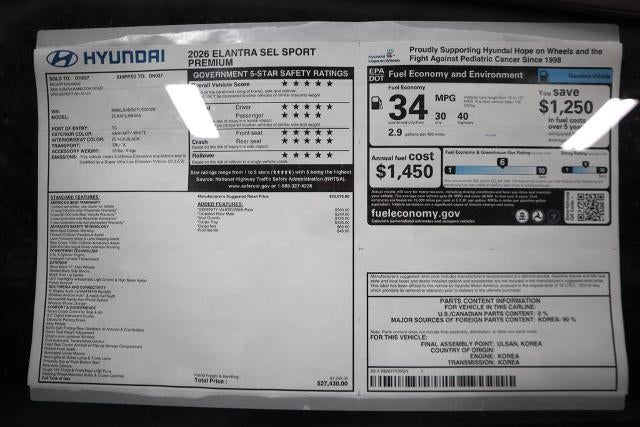 2026 Hyundai ELANTRA SEL Sport Premium Sedan