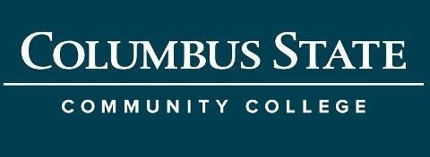 Columbus State Community College logo with white text on a dark teal background
